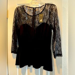 Guess Black Peplum Lace Top